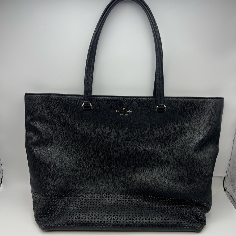 Kate Spade Marjorie Wakefield Tote Purse Hand Bag Black Pebbled Leather Cut Outs